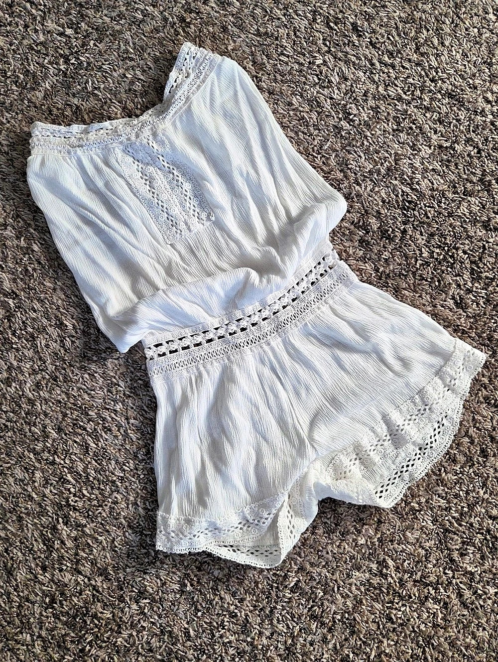 White Lace Trim Romper Like New